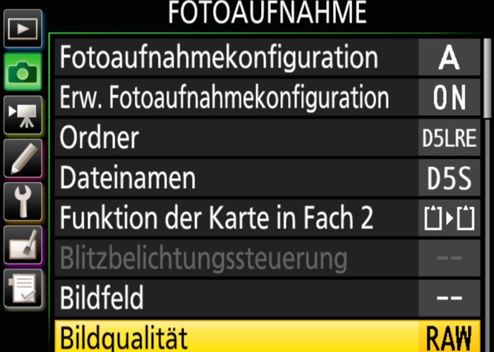 RAW oder JPEG - Beispiel Weissabgleich - Nikon D5 Menu