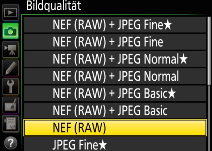 RAW oder JPEG - Beispiel Weissabgleich - Nikon D5 Menu