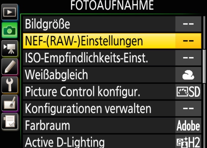 RAW oder JPEG - Beispiel Weissabgleich - Nikon D5 Menu