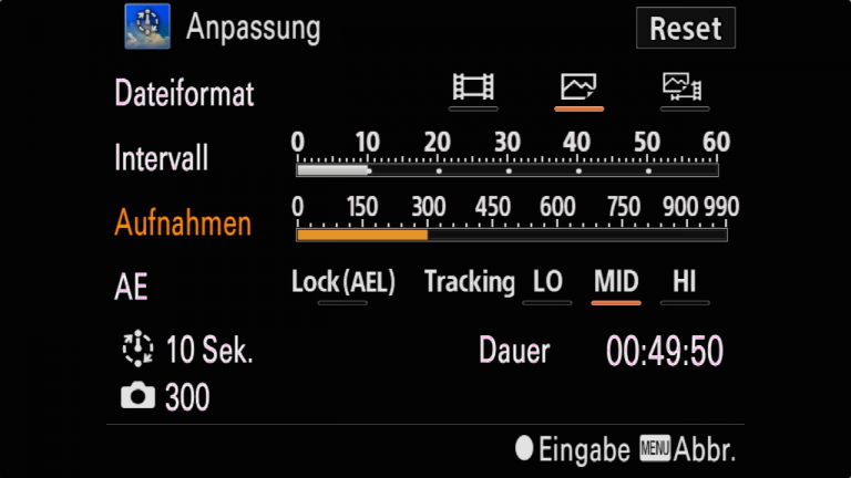 Sony A7RMII Intervalltimer