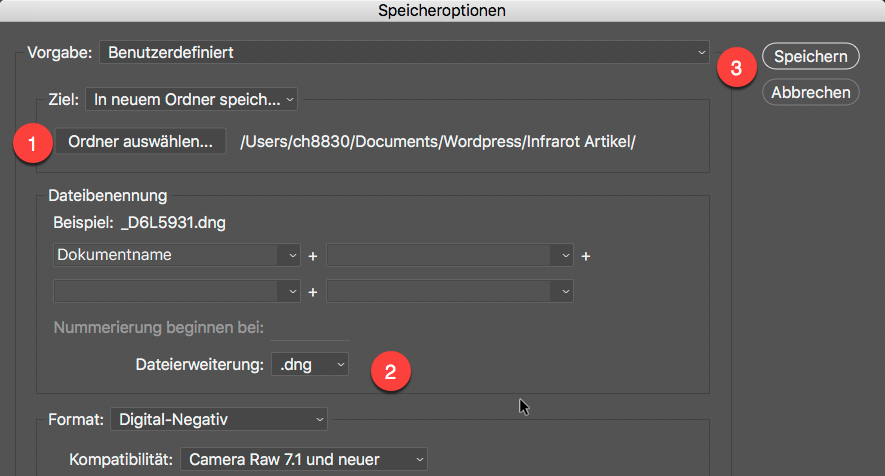 Photoshop RAW Converter IR Bild als DNG speichern - 2