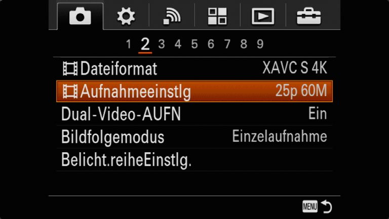 Sony A7RMII Voreinstellungen – Grrundeinstellungen