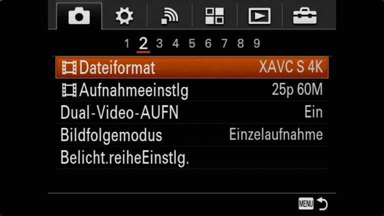 Sony A7RMII Voreinstellungen – Grrundeinstellungen