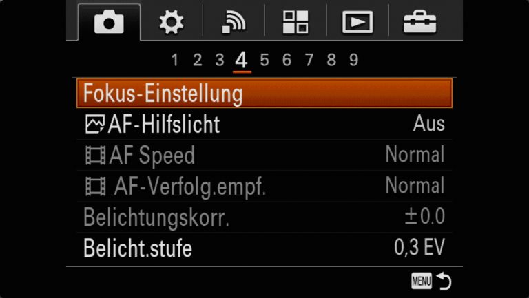 Sony A7RMII Voreinstellungen – Grrundeinstellungen