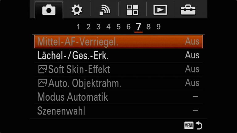 Sony A7RMII Voreinstellungen – Grrundeinstellungen