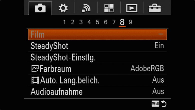 Sony A7RMII Voreinstellungen – Grrundeinstellungen