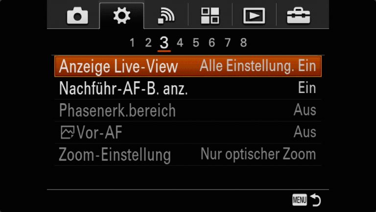 Sony A7RMII Voreinstellungen – Grrundeinstellungen
