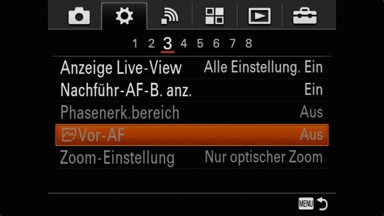 Sony A7RMII Voreinstellungen – Grrundeinstellungen