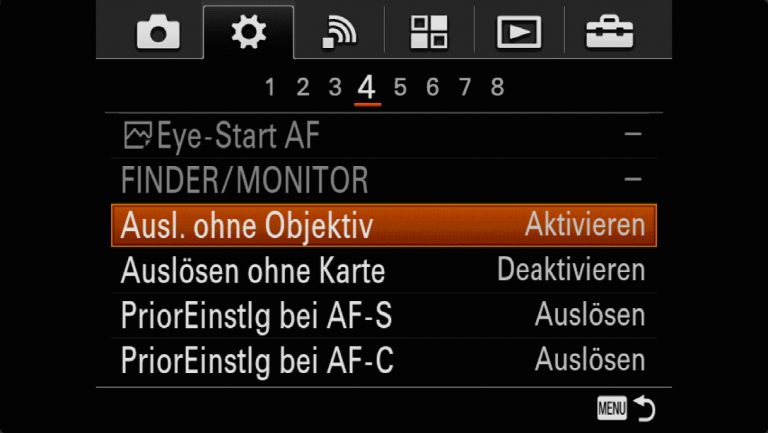 Sony A7RMII Voreinstellungen – Grrundeinstellungen