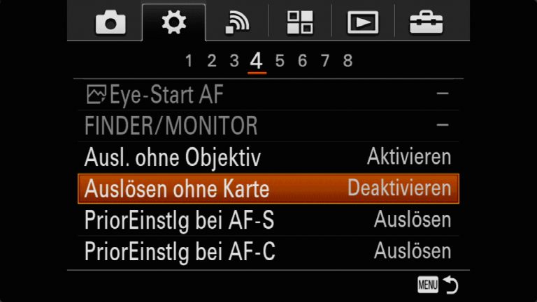 Sony A7RMII Voreinstellungen – Grrundeinstellungen