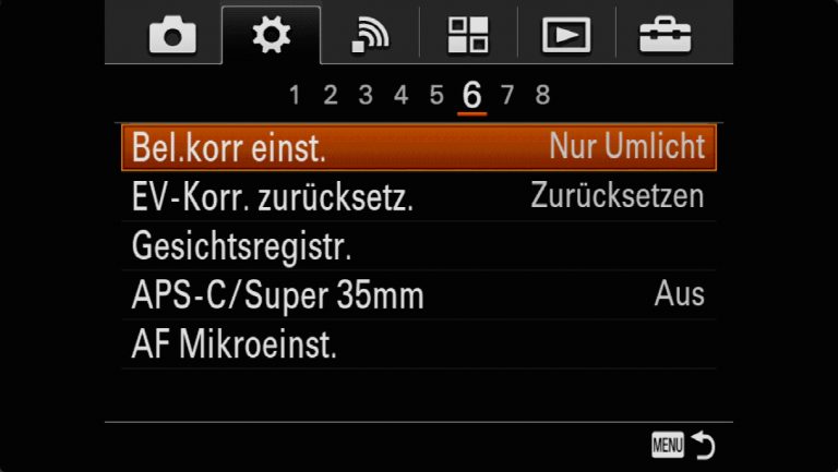 Sony A7RMII Voreinstellungen – Grrundeinstellungen