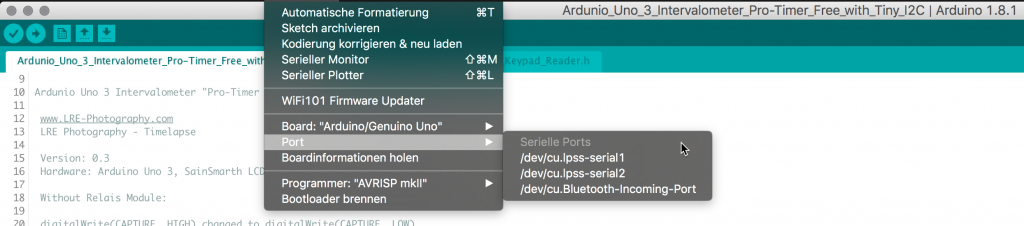 In der Ardunio-Entwicklungsumgebung den USB Port auswählen