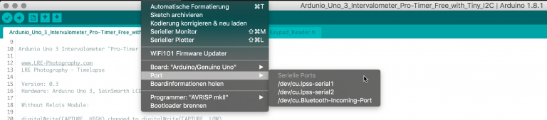 In der Arduino-Entwicklungsumgebung den USB Port auswählen