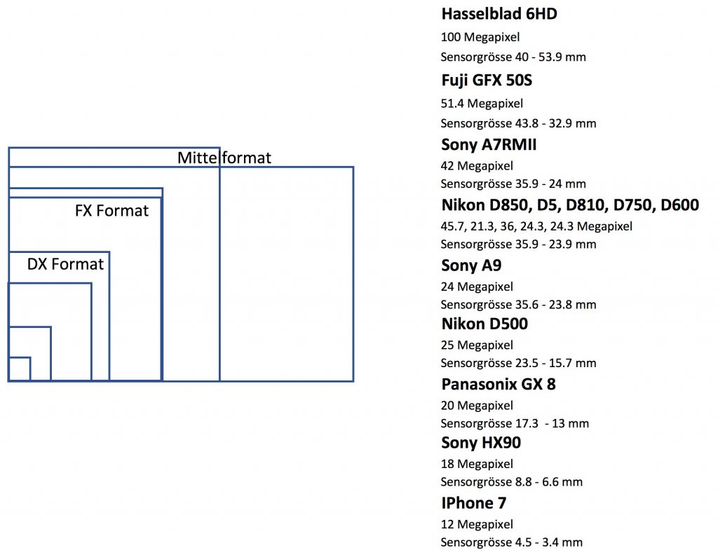 Sensorformate verschiedener Kamerahersteller im Vergleich.