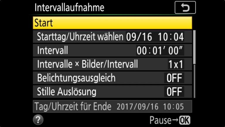 NIKON D850 Intervallaufnahme