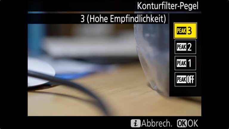 Nikon D850 Konturfilter Pegel