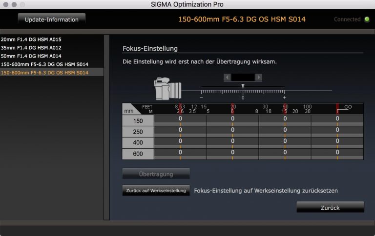 SIGMA USB Dock – Fokus-Einstellungen