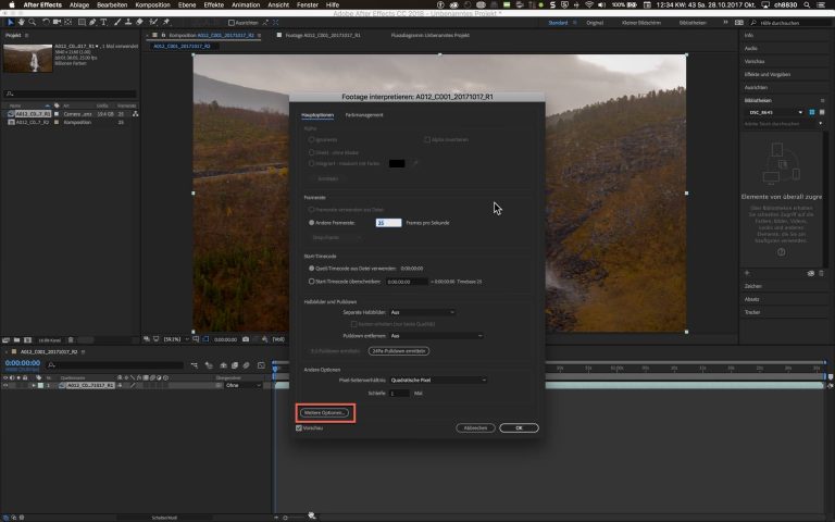Adobe After Effects – Oberfläche – RAW starten