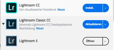 Adobe Cloud Lightroom Versionen