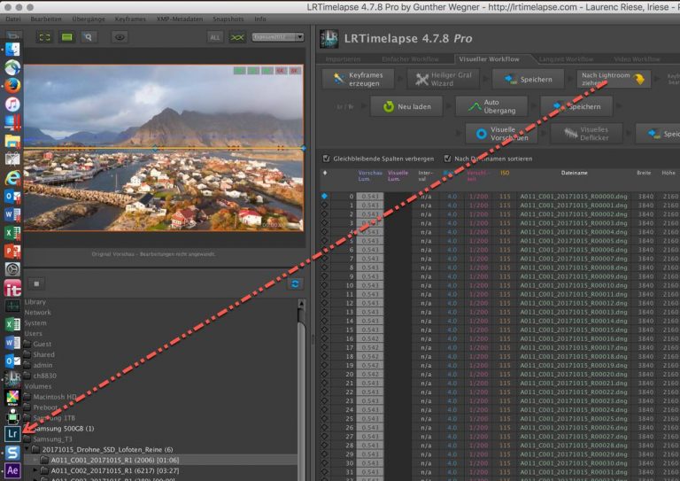 LRTimelapse – Oberfläche – Button 4 – nach Lightroom ziehen