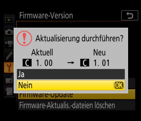 Nikon D850 Firmware-Update 1.01 - update starten