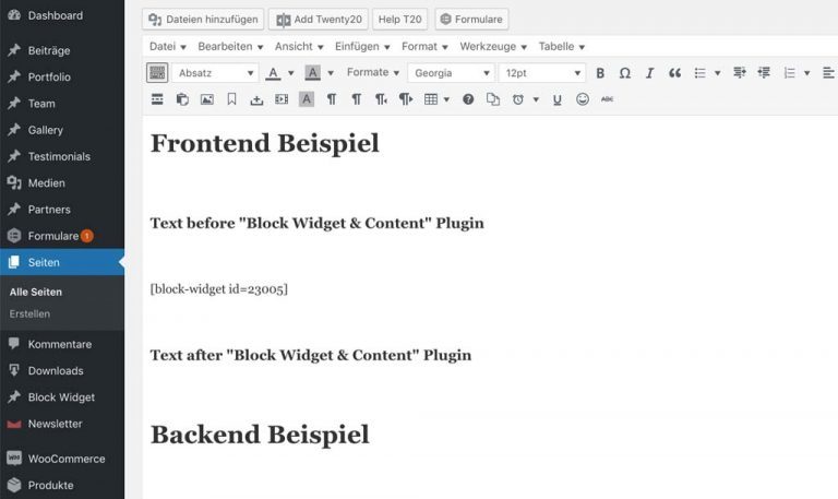 WordPress Block Widget & Content Plugin – Backend