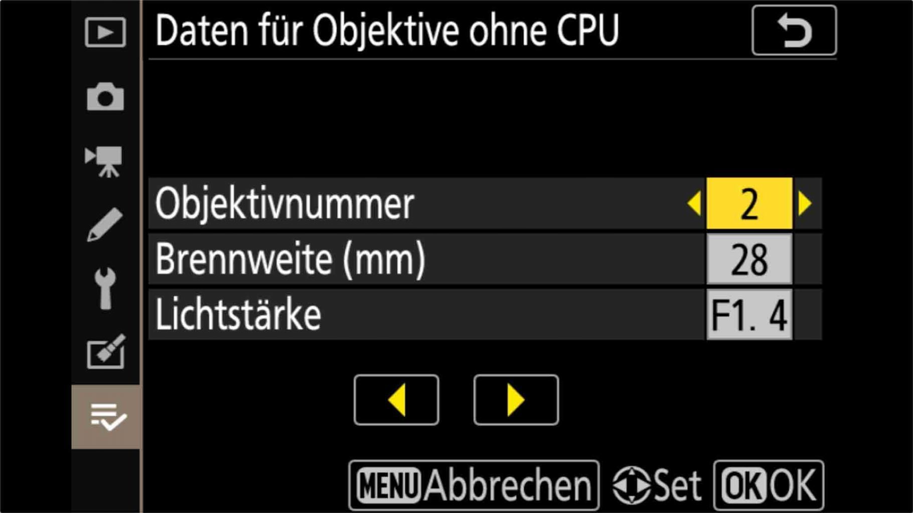 Nikon Z7 Voreinstellungen