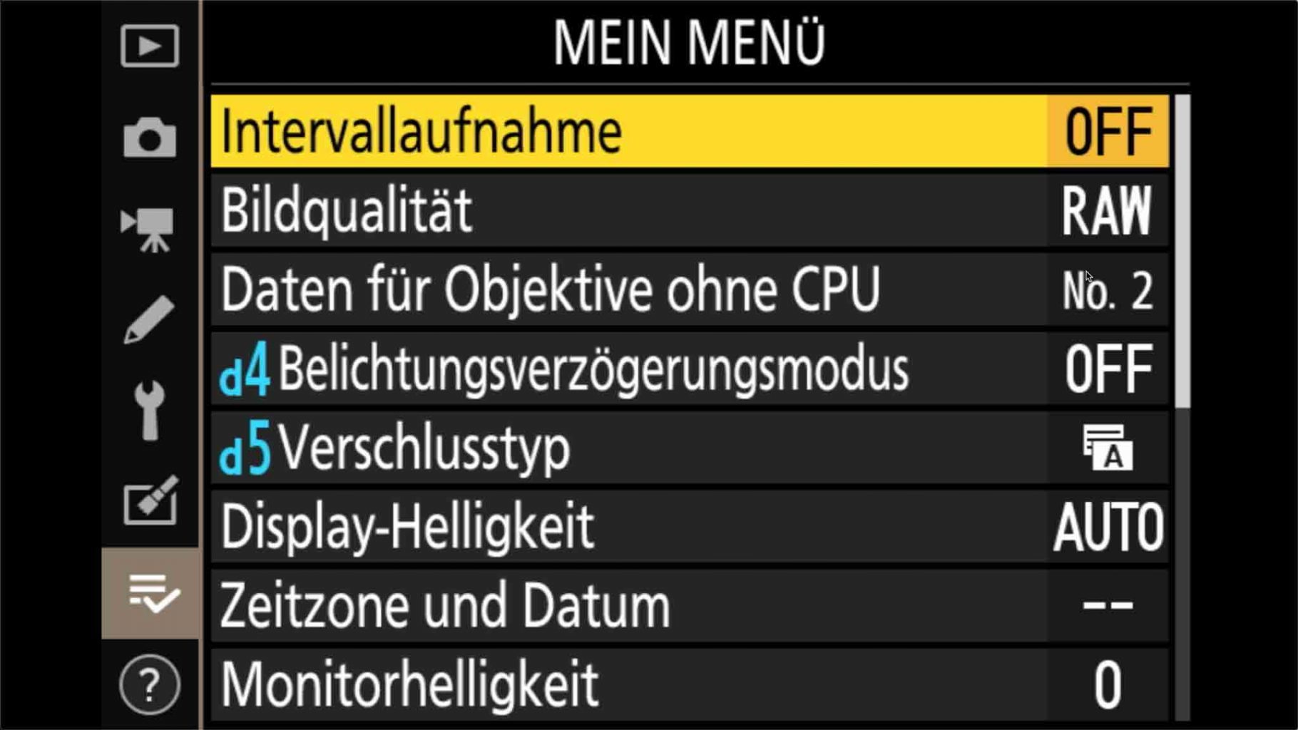 Nikon Z7 Voreinstellungen