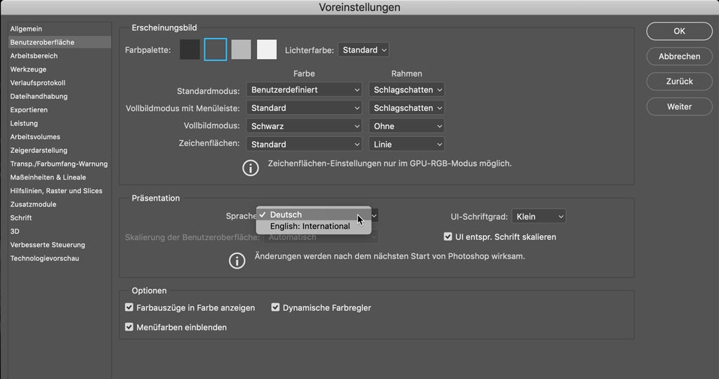 PHOTOSHOP zw. Deutsch und Englisch wechseln