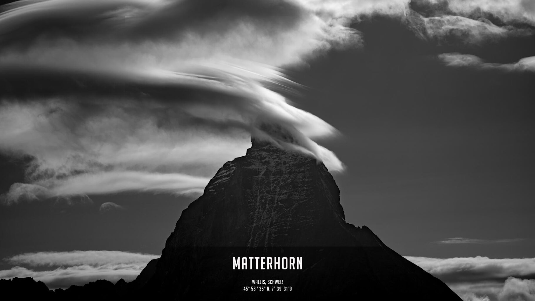 Matterhorn, Wallis, Schweiz 45° 58 ' 35" N, 7° 39' 31"0